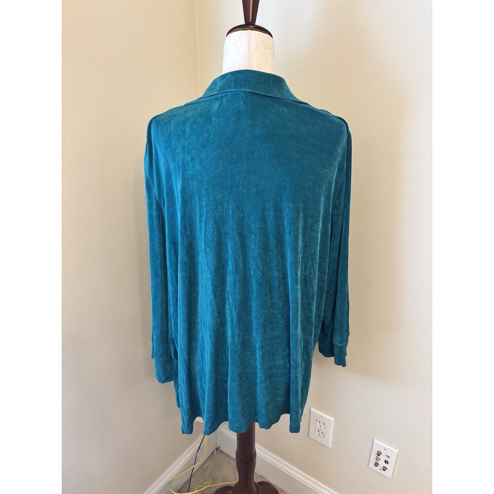 The Travel Collection Vintage Liquid Knit Teal Cardigan Collarded Size 2XL - Picture 2 of 3